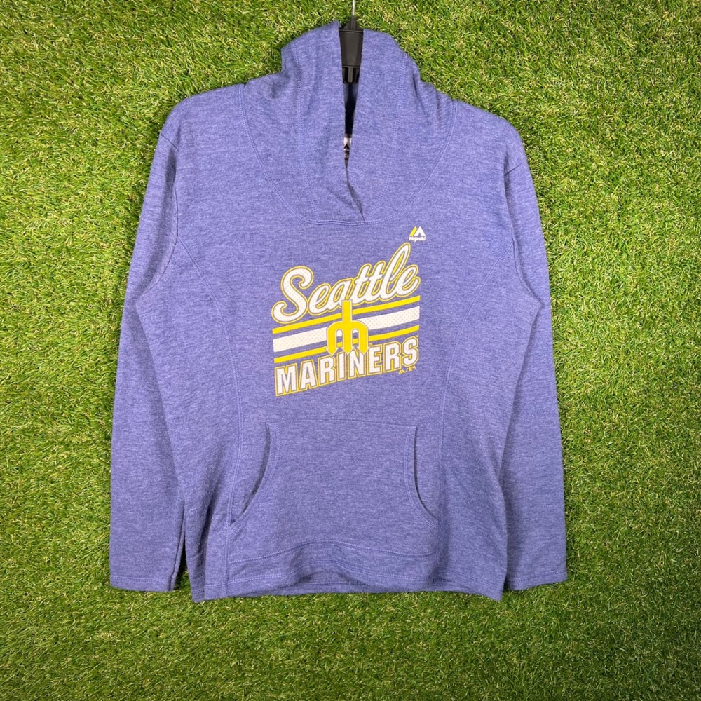 Majestic Seattle Mariners Hoodie Womens Medium Blue Graphic Pullover MLB